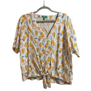 Women's Linen Blend Fruit Pear Print Shirt Size M